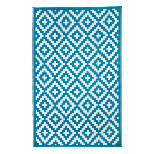 Fab Habitat Aztec Teal and White Outdoor Rug